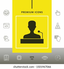 Speaker, orator speaking from tribune icon. Graphic elements for your design