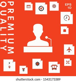 Speaker, orator speaking from tribune icon. Graphic elements for your design