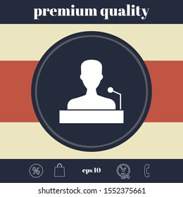 Speaker, orator speaking from tribune icon. Graphic elements for your design