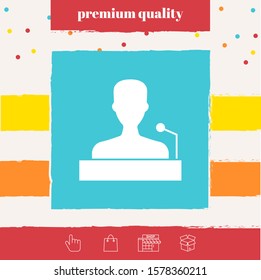 Speaker, orator speaking from tribune icon. Graphic elements for your design