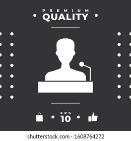 Speaker, orator speaking from tribune icon. Graphic elements for your design