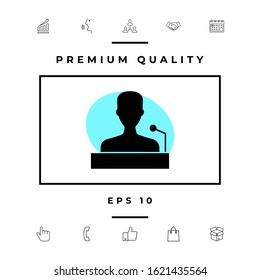 Speaker, orator speaking from tribune icon. Graphic elements for your design