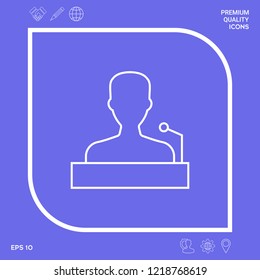 Speaker, orator speaking from tribune - line icon. Graphic elements for your design