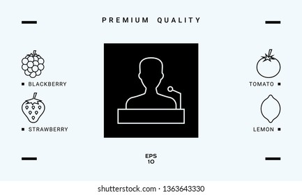 Speaker, orator speaking from tribune - line icon. Graphic elements for your design