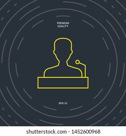 Speaker, orator speaking from tribune - line icon. Graphic elements for your design