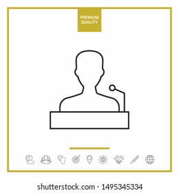 Speaker, orator speaking from tribune - line icon. Graphic elements for your design