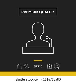 Speaker, orator speaking from tribune - line icon. Graphic elements for your design