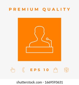 Speaker, orator speaking from tribune - line icon. Graphic elements for your design