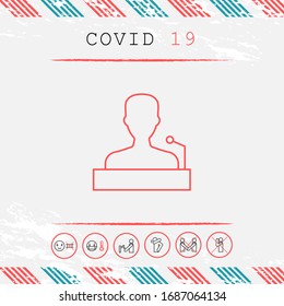 Speaker, orator speaking from tribune - line icon. Graphic elements for your design