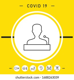 Speaker, orator speaking from tribune - line icon. Graphic elements for your design