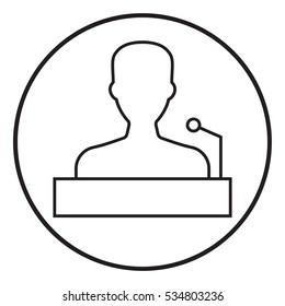 Speaker, orator speaking from tribune - line icon