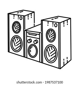 El altavoz es parte del conjunto de iconos de vectores dibujados a mano del dispositivo de radiodifusión.