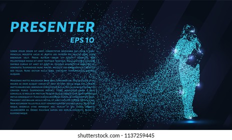 The speaker of the particles. Presenter consists of circles and points. Vector illustration.