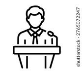 Speaker person at podium with microphone icon with business speaker public speaking