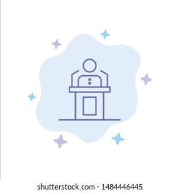 Speaker, Person, Presentation, Professional, Public, Seminar, Speech Blue Icon on Abstract Cloud Background. Vector Icon Template background