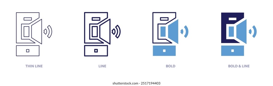Speaker phone icon in 4 different styles. Thin Line, Line, Bold, and Bold Line. Duotone style. Editable stroke.