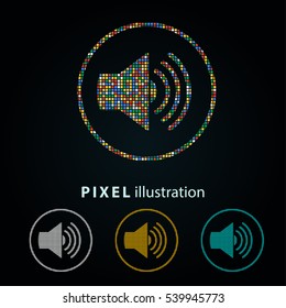 Speaker - pixel icon. Vector Illustration. Design logo element. Isolated on black background.