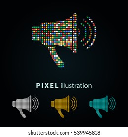 Speaker - pixel icon. Vector Illustration. Design logo element. Isolated on black background.