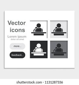 Speaker placed on web page template flat vector icon. Orator speaking from tribune illustration.