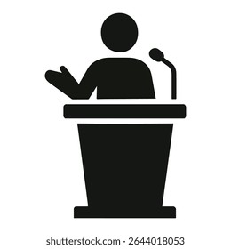 Ponente en un podio pronunciando un discurso con micrófono, promoviendo las habilidades de hablar en público y comunicación para presentaciones efectivas