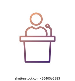 Speaker at podium with microphone icon. Icon symbol illustration