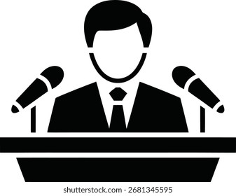 Ponente en el podio. Orador público. Presentación del discurso.