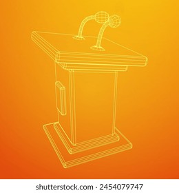 Speaker Podium Rostrum. Tribune Stand with Microphones. Debate, press conference concept. Wireframe low poly mesh vector illustration