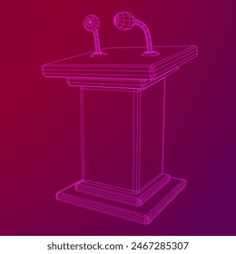 Speaker Podium Rostrum. Tribune Stand with Microphones. Debate, press conference concept. Wireframe low poly mesh vector illustration