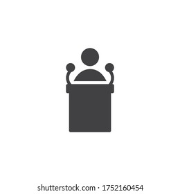 Icono vectorial del podio del altavoz. signo plano relleno para concepto móvil y diseño web. Icono de glifo de discurso de conferencia. Símbolo, ilustración del logotipo. Gráficos vectoriales