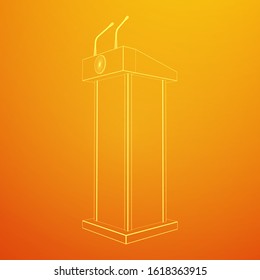 Speaker Podium. White Tribune Rostrum Stand with Microphones. Debate, press conference concept. Wireframe low poly mesh vector illustration