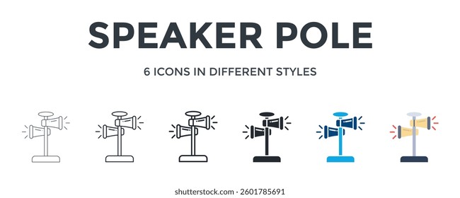 Speaker Pole Icon In Different Style Vector Illustration. Designed In Thin Line, Regular Line, Bold Line, Glyph, Color Fill, And Flat Style Can Be Used For Web