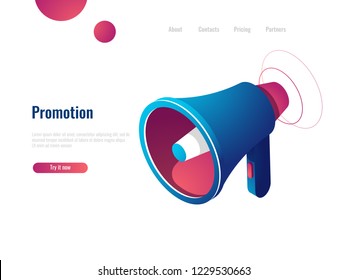 Speaker, promotion and advertising, notification and news isometric icon vector