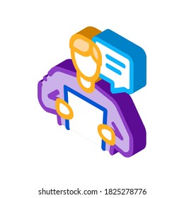 speaker reading from paper list icon vector. isometric speaker reading from paper list sign. color isolated symbol illustration