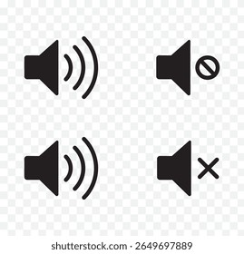 Speaker Set Icon. Sound Icon.  Essential Speaker Icons Set Volume, Mute, and More . eps 10 