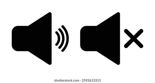 Speaker Set Icon. Sound Icon. Mute icon. Vector illustration