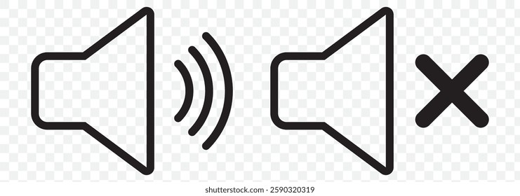 Speaker Set Icon. Sound Icon, Vector Illustration. An icon that increases and reduces the sound. Icon showing the mute. A set of sound icons with different signal levels in a flat style. Vector. EPS10