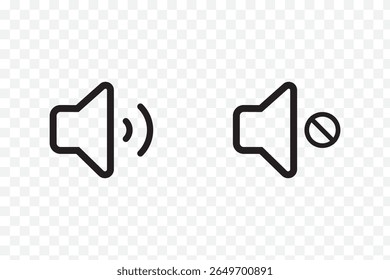 Speaker Set Icon. Sound Icon. volume icon vector . Black volume speaker icons showing mute, low, medium, high, increase, and decrease sound levels. 