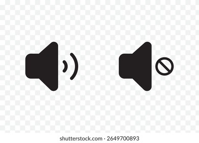 Speaker Set Icon. Sound Icon. volume icon vector . Black volume speaker icons showing mute, low, medium, high, increase, and decrease sound levels. 