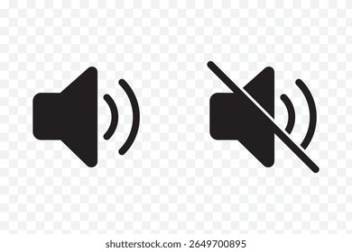 Speaker Set Icon. Sound Icon. volume icon vector . Black volume speaker icons showing mute, low, medium, high, increase, and decrease sound levels. 