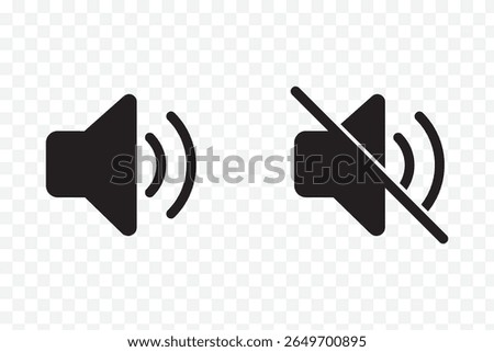 Speaker Set Icon. Sound Icon. volume icon vector . Black volume speaker icons showing mute, low, medium, high, increase, and decrease sound levels. 