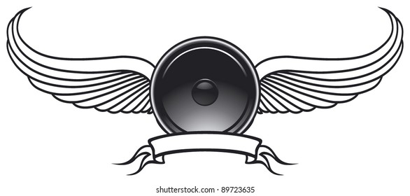 speaker shield with wings and banner