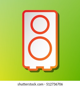 Speaker sign illustration. Contrast icon with reddish stroke on green backgound.