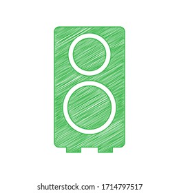 Speaker sign illustration. Green scribble Icon with solid contour on white background. Illustration.