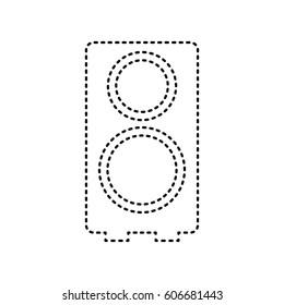 Speaker sign illustration. Vector. Black dashed icon on white background. Isolated.