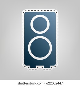 Speaker sign illustration. Vector. Blue icon with outline for cutting out at gray background.