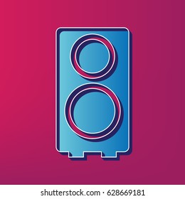 Speaker sign illustration. Vector. Blue 3d printed icon on magenta background.