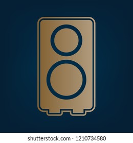 Speaker sign illustration. Vector. Golden icon and border at dark cyan background.