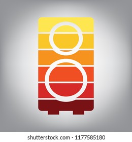 Speaker sign illustration. Vector. Horizontally sliced icon with colors from sunny gradient in gray background.