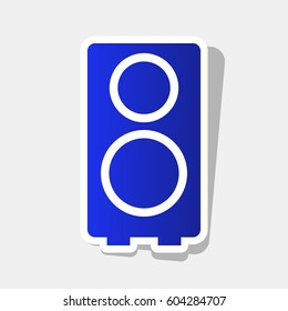 Speaker sign illustration. Vector. New year bluish icon with outside stroke and gray shadow on light gray background.