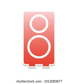 Speaker sign illustration. Vector. Reddish icon with white and gray shadow on white background. Isolated.